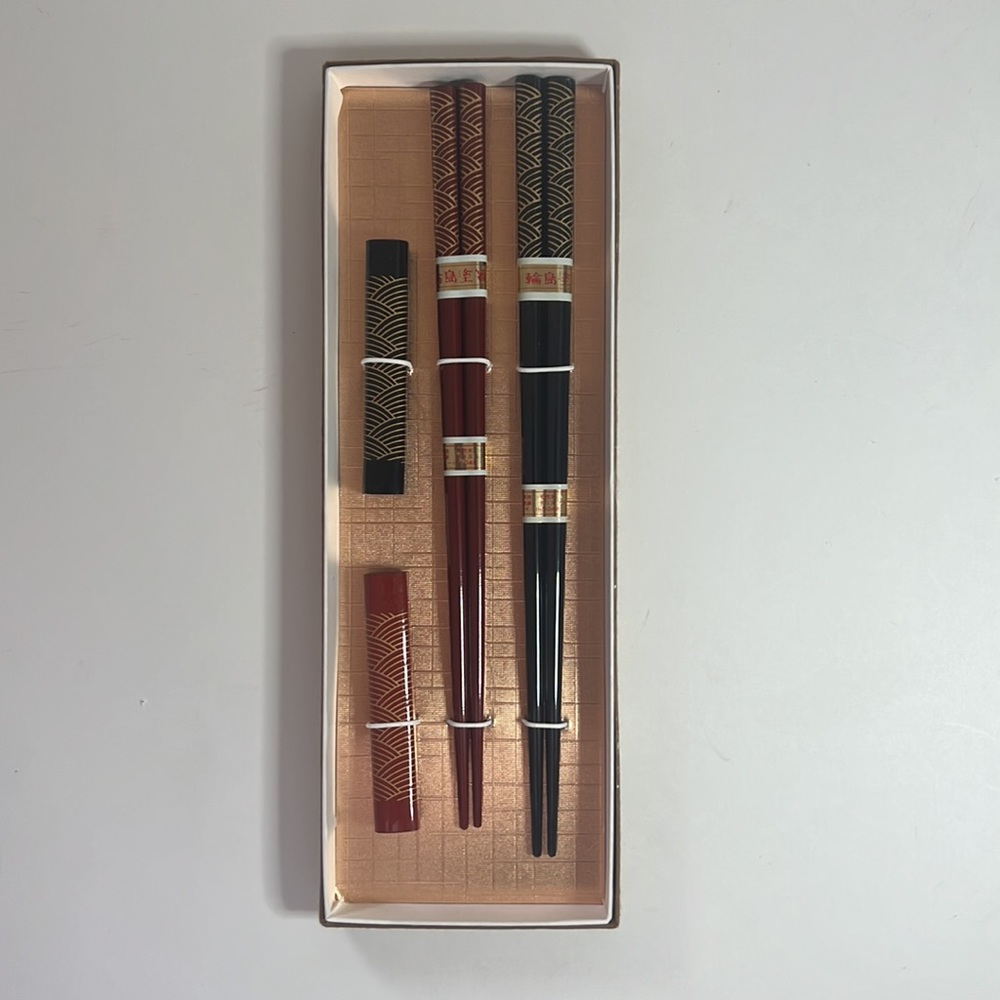 Authentic Vintage Japanese Chopsticks with Rests in Lacquer Finish